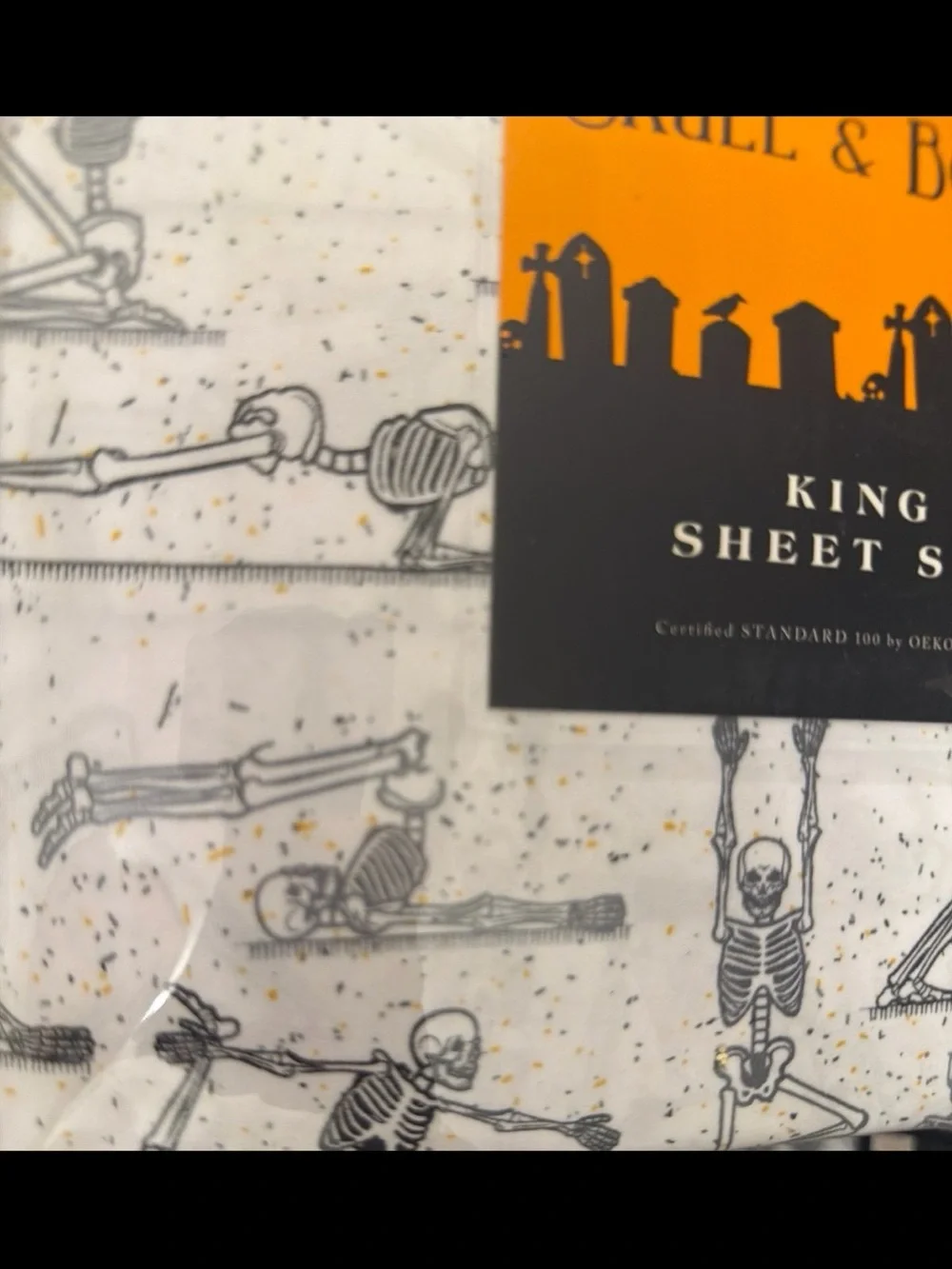 King Sheet Set - White with Black Skeleton Print